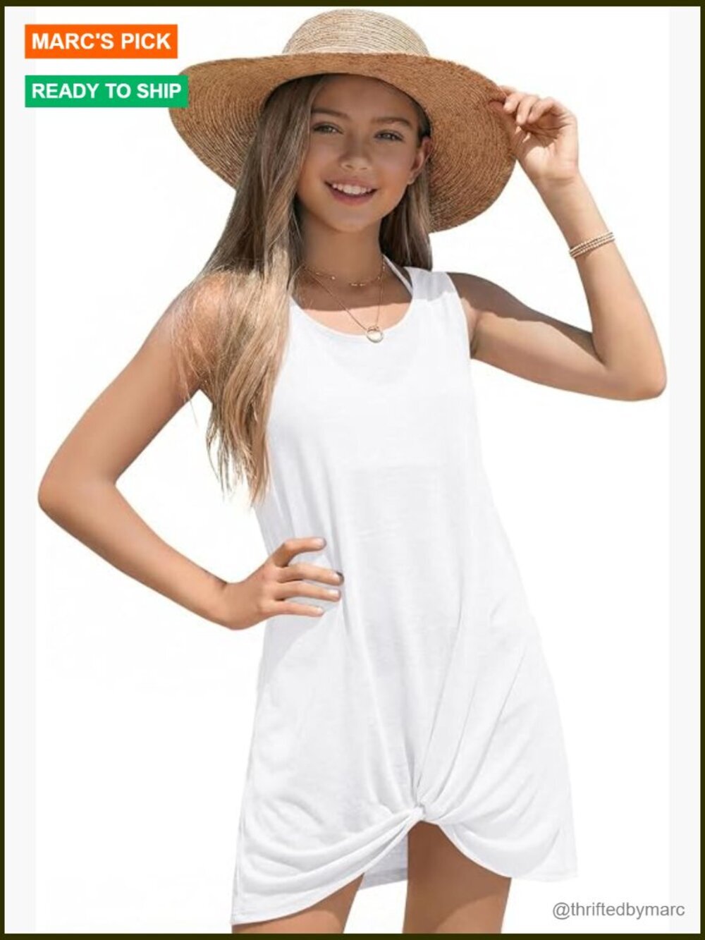 Girls Sleeveless Swim Cover Up Twist Front Beach Dress 5-14Y